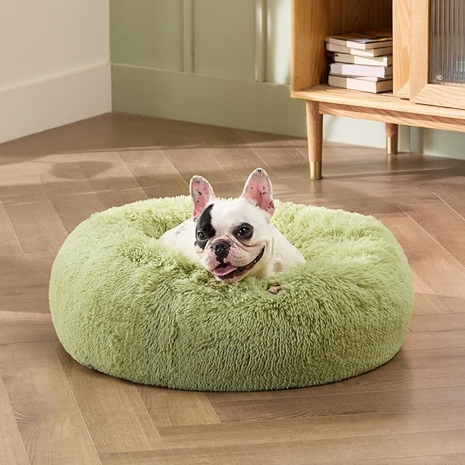 Bedsure Calming Dog Bed for Small Dogs - Donut Washable Small Pet Bed, Round Anti-Slip Fluffy Plush