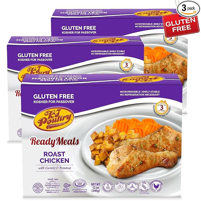 KJ Poultry Kosher for Passover Gluten Free Meals, Roast Chicken with Potato & Carrots, Halal, (3