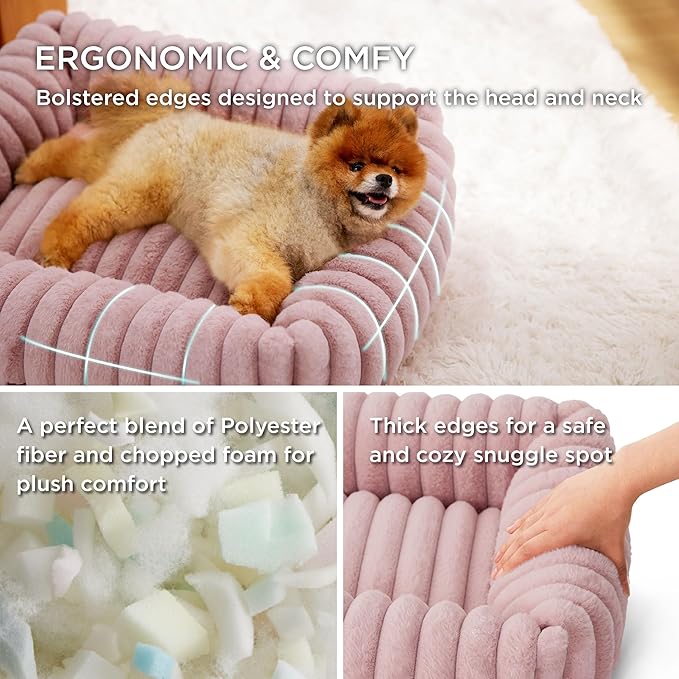 Bedsure Cute Dog Bed for Small Medium Dogs - Washable Furry Puppy Beds, Rectangle Orthopedic