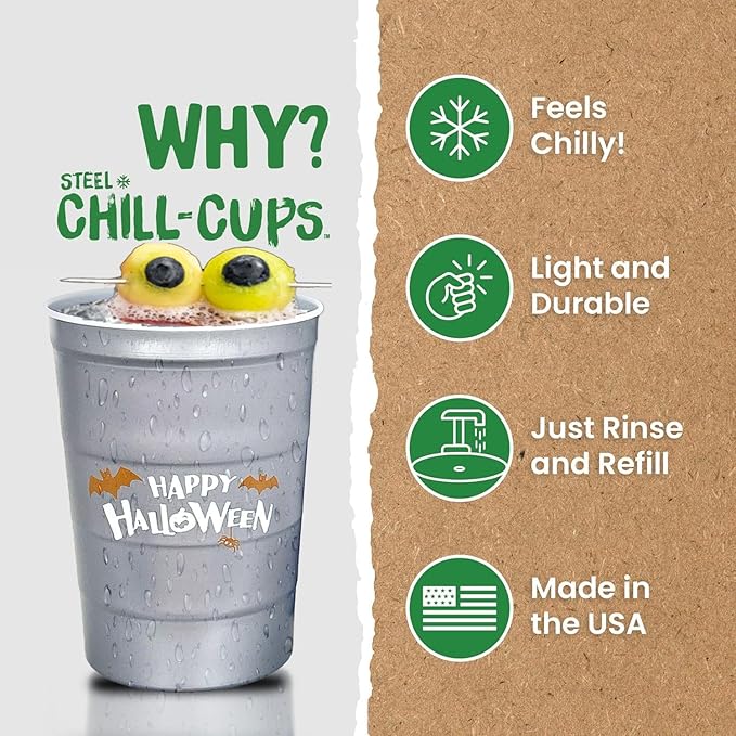 16 oz. Party Cups 'Happy Halloween' Ghost Design for Cold Drinks, Durable, Disposable, Recyclable