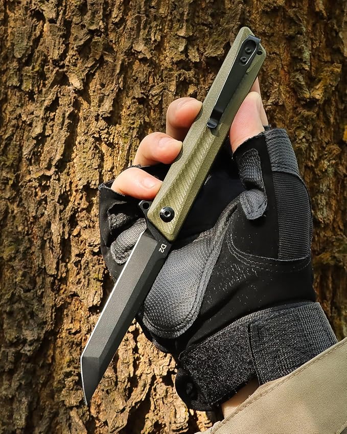 Pocket Knife GD22K, Flipper Open D2 Steel Tanto Folding knife with Durable G10 Handle,Men Women