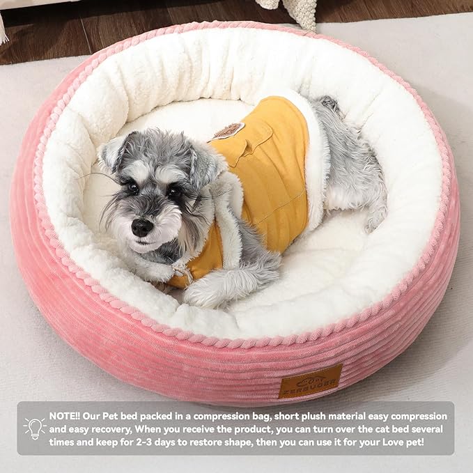 23in Pink Round Cat Dog Bed for Large Medium Small Dogs Cats, Machine Washable Sleeping Sofa