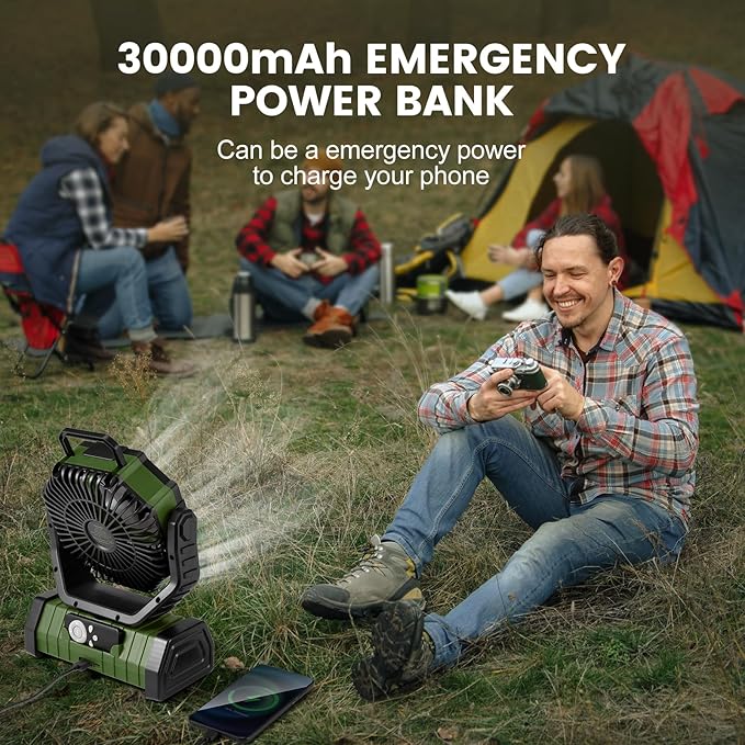 Odoland 30000mAh Camping Fan with LED Lantern, Rechargeable Battery Operated Oscillating with