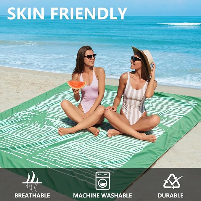 Beach Blanket Waterproof Sandproof Beach Mat 79" X 83"/10'x9'for 2-8 Adults Quick Drying Outdoor