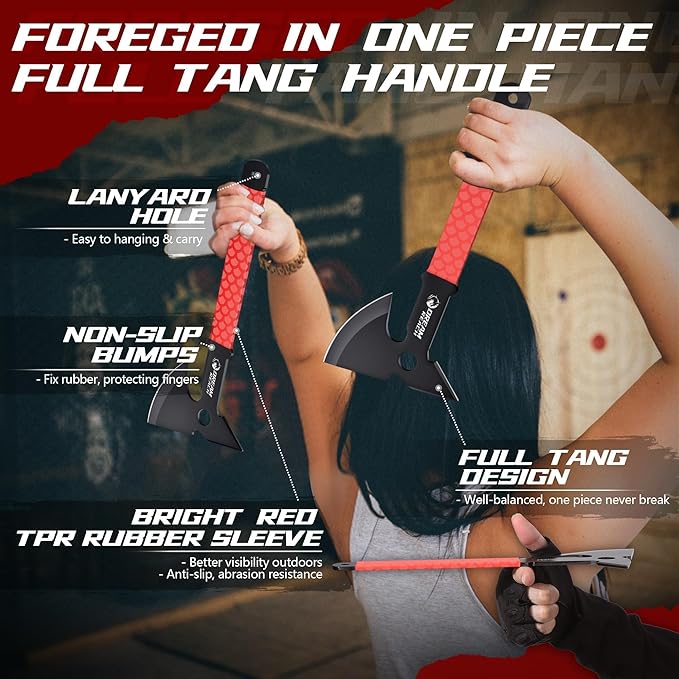 Dream Reach Throwing Axe Set - 3PCS Full Tang Throwing Hatchets with TPR Rubber Sleeve and