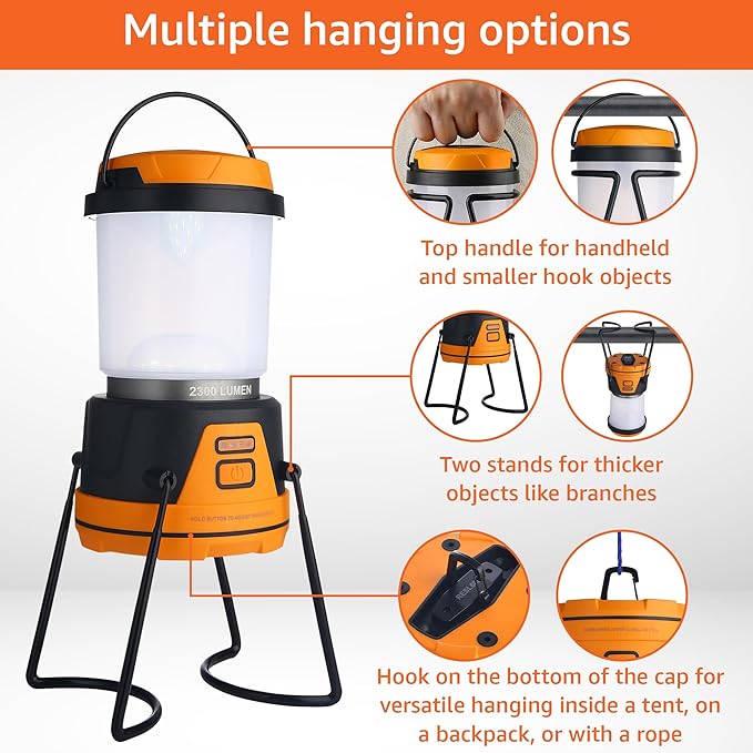 Rechargeable LED Camping Lantern - Power Outages, Hurricanes, Emergency, Hiking, Outdoor - Bright