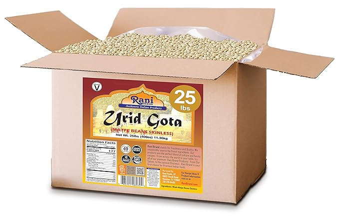 Rani Urid/Urad Gota White (Matpe Beans Skinless) Indian Lentils 400oz (25lbs) 11.36kg Bulk Box ~