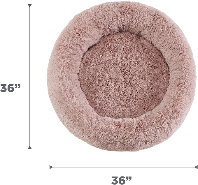 Best Friends by Sheri Original Calming Donut Dog and Cat Bed, Shag Faux Fur, Dusty Rose, (36in x