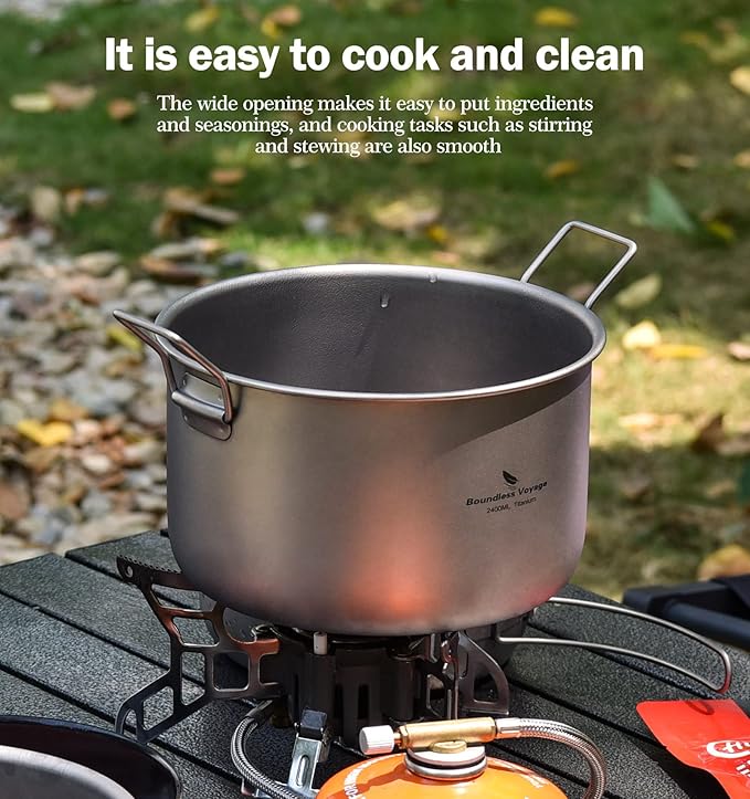 Boundless Voyage Titanium Pot Portable Camping Cookware Lightweight Cooking Pot Set for Outdoor
