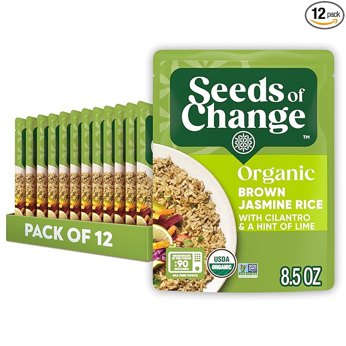 SEEDS OF CHANGE Organic Brown Jasmine Rice with Cilantro Lime, Organic Food, 8.5 oz Pouch (Pack of
