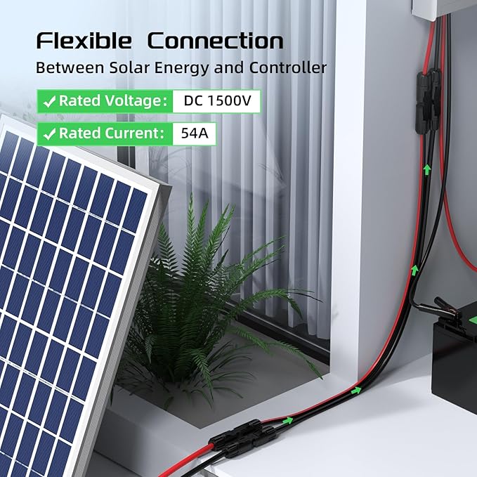 Bateria Power 6 Feet 10AWG Solar Panel Extension Cable, 10mm² Twin Wire Conductor Parallel Solar