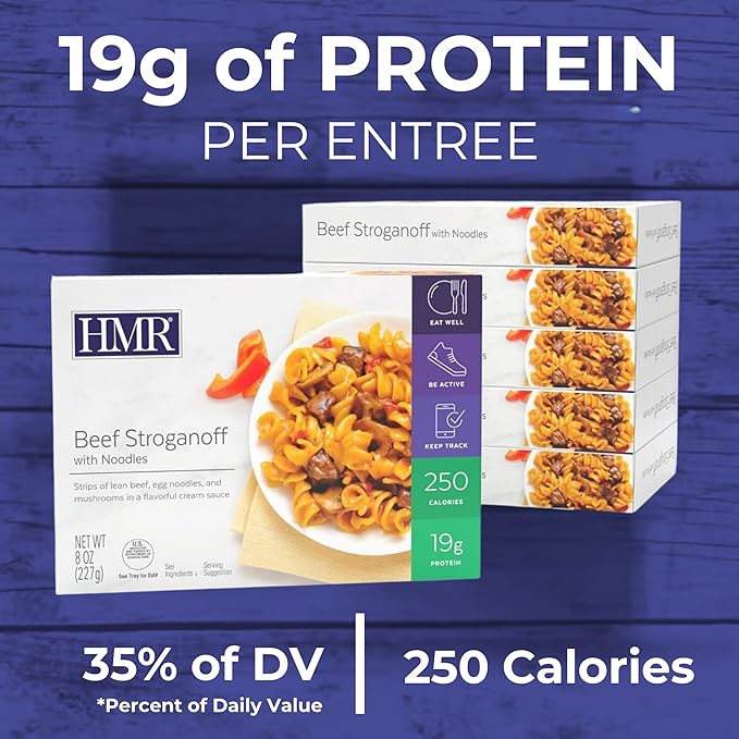 HMR Beef Stroganoff with Noodles Entrée | Pre-packaged Lunch or Dinner | Ready to Eat | 19g of