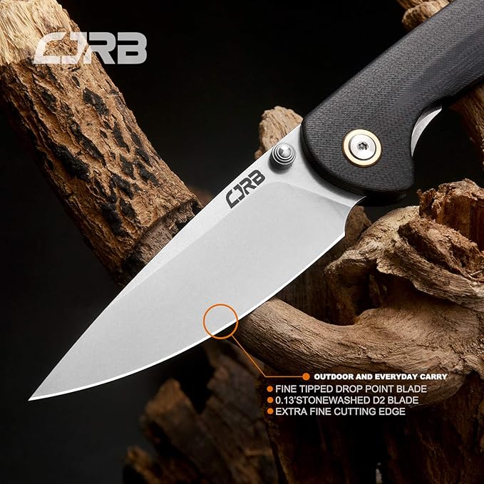 CJRB Folding Knife Feldspar Pocket Folding Knife Stonewash D2 Steel Blade G10 Tactical Handle EDC