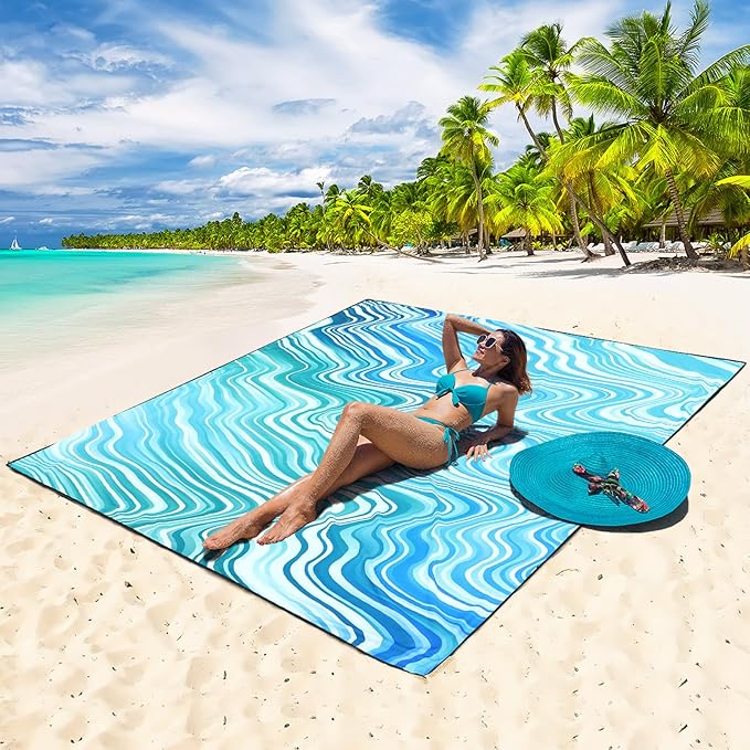 Beach Blanket Waterproof Sandproof Beach Mat 79" X 83"/10'x9'for 2-8 Adults Quick Drying Outdoor