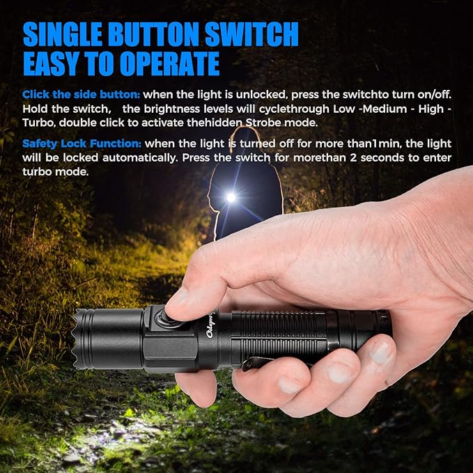 NT21 1200 Lumens Small Bright Rechargeable Flashlight with Power Display, IP67 Waterproof, 5 Light