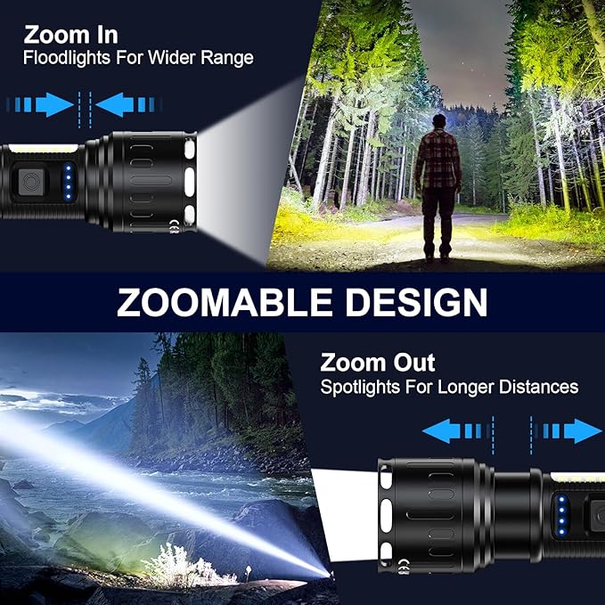 Rechargeable Magnetic Flashlights High Lumens, Super Bright LED Powerful Flashlight 8 Modes with