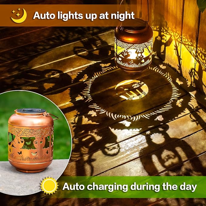 Sloth Solar Lanterns Outdoor Waterproof,Hanging Solar Lights Sloth Gifts for Women Men Metal LED