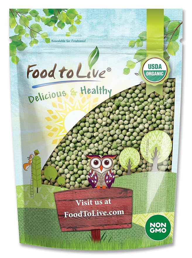 Food to Live Organic Whole Dried Green Peas, 4 Pounds – Non-GMO, Green Vatana, Sproutable, Vegan