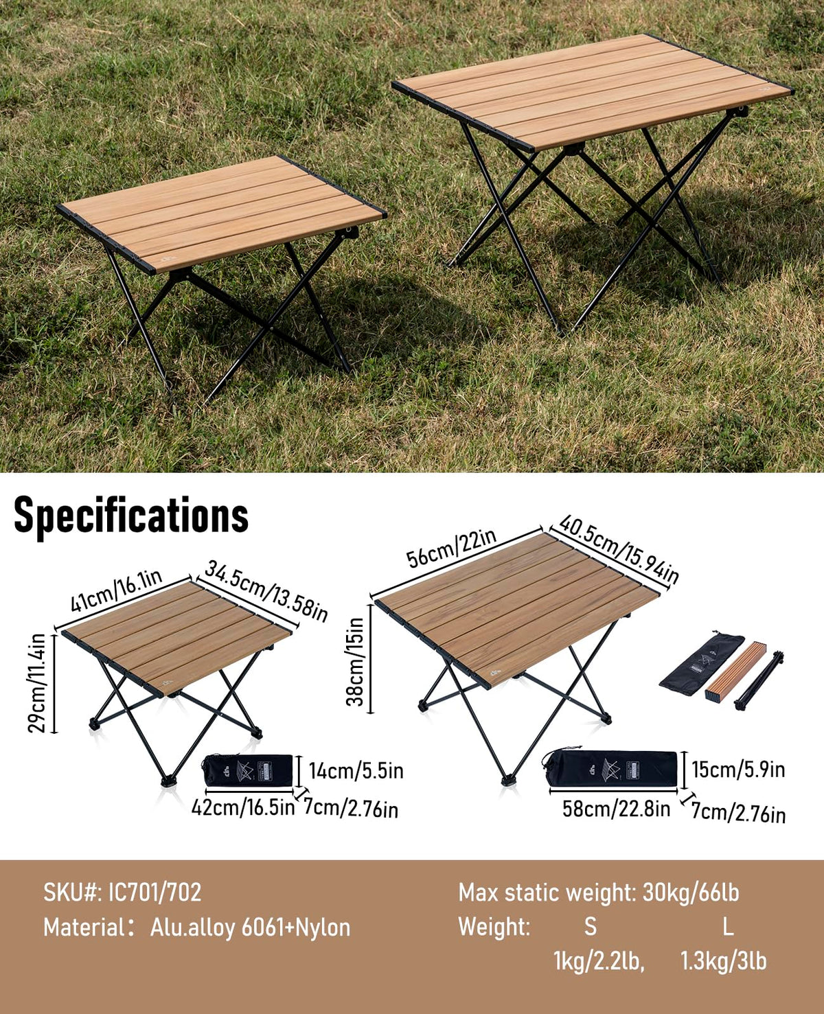 iClimb Ultralight Compact Camping Folding Table (Nature- S)