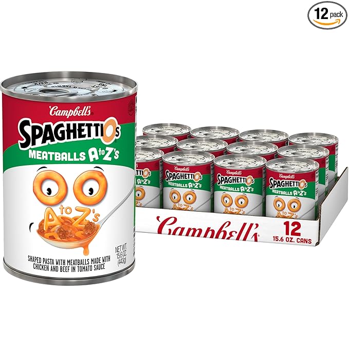 SpaghettiOs A to Z's Canned Pasta with Meatballs, 15.6 oz Can (Pack of 12)