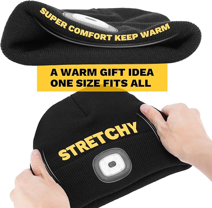 VIBELITE LED Beanie Hat with Light, USB Rechargeable LED Headlamp, Gifts for Men, Him, Husband