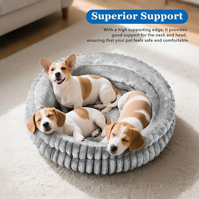 Dual-Layer Donut Cat Bed - Fluffy Round Bed for Small Pets - Ultra-Soft Cat Donut Bed for Cozy