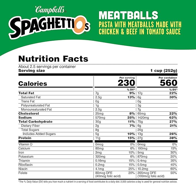 SpaghettiOs Canned Pasta with Meatballs, 22.2 oz Can (Pack of 12)