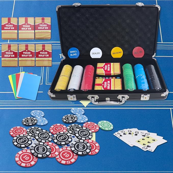 Poker Set, Casino Game Set Blackjack Set with Casino Chips, Deck Shuffler, 300pcs Poker Chips