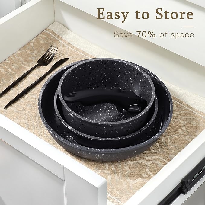 GiPP Ceramic Pots and Pans Set Non Stick, Nonstick Detachable Handle Cookware Sets, Healthy Non