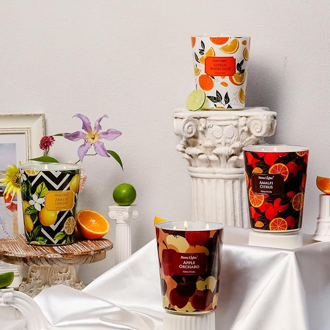 HomeLights Citrus Wood Sage Scented Candles | 34oz Soy Candles Eclectic Mixed Styles 3-Wick Large