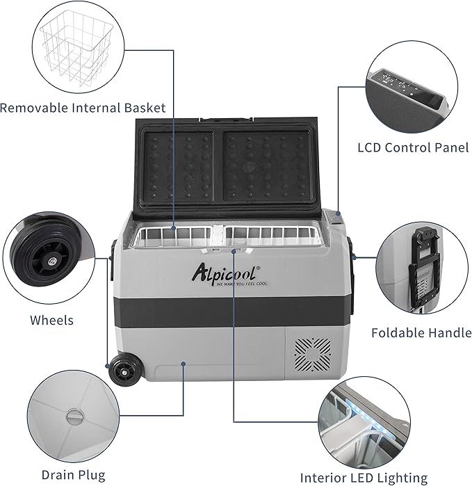 Alpicool T50 Dual Temperature Control 12 Volt Refrigerator 53 Quart Portable Car Fridge Freezer
