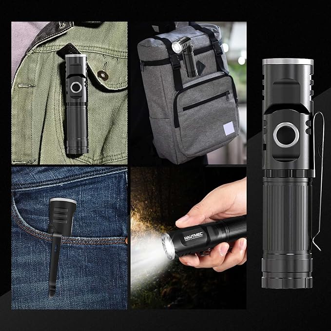 HAUTMEC Rechargeable LED Flashlights 500 High Lumens Super Bright Magnetic Flashlight Waterproof