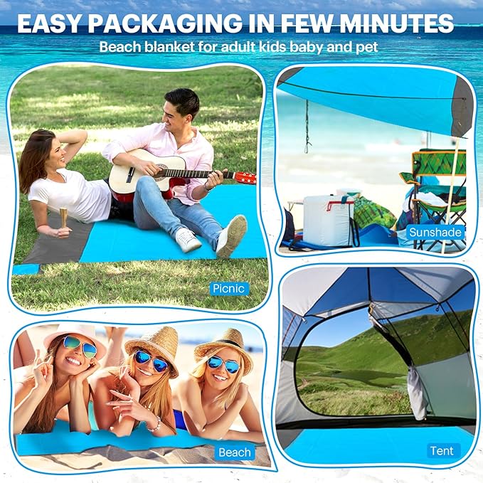 EASYFUN Beach Blanket Sandproof Oversized, 79''×83'' Extra Large Beach Mat, Portable Picnic Mat for