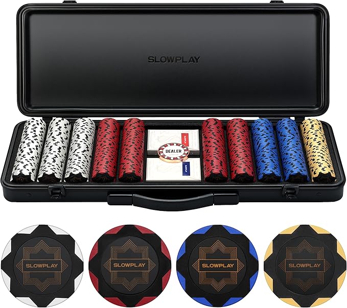 SLOWPLAY Nash 14g Clay Poker Chip Set for Texas Hold'em, 500 PCS [Blank Chips - Black Gold Edition]