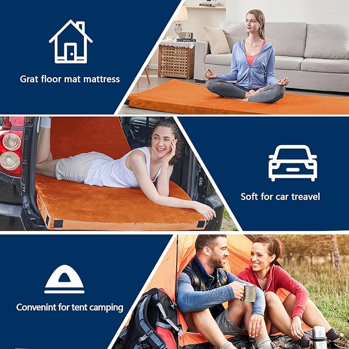 CYMULA CertiPUR-US Memory Foam Camping Mattress Pad, Portable Foam Sleeping Pad for Camping, Roll