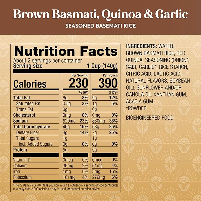 Royal Basmati Brown Rice with Quinoa and Garlic - Ready to Heat Basmati Rice - (6 Pack) 8.5 oz