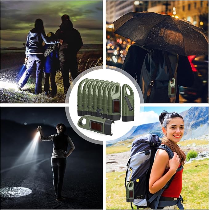 Leelosp 9 Pieces Hand Crank Flashlight Solar Powered Flashlight for Emergencies Dynamo Rechargeable
