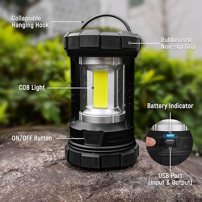 Camping Lantern, 3000LM LED Rechargeable Battery Operated Lantern, 5 Light Modes, COB Waterproof