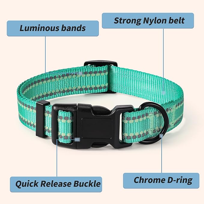 Mile High Life Reflective Dog Collar, Basic Dog Collars Adjustable Quick Release, Soft Nylon Pet