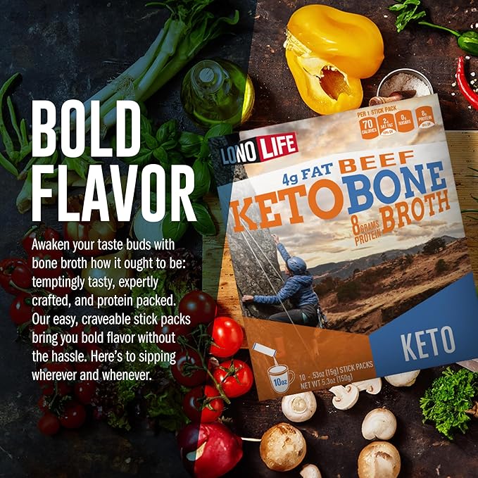 LonoLife Keto Beef Bone Broth Powder Mix | Grass-Fed, 10g Protein | Collagen-Rich, Keto & Paleo