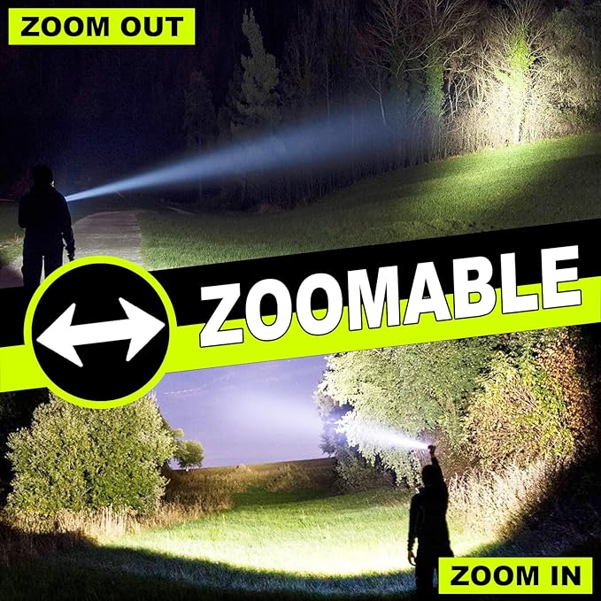 3 in 1 Rechargeable Flashlight True 5000 Lumens Outdoor Strong Cob Light, 5000mAh Zoomable Beam LED