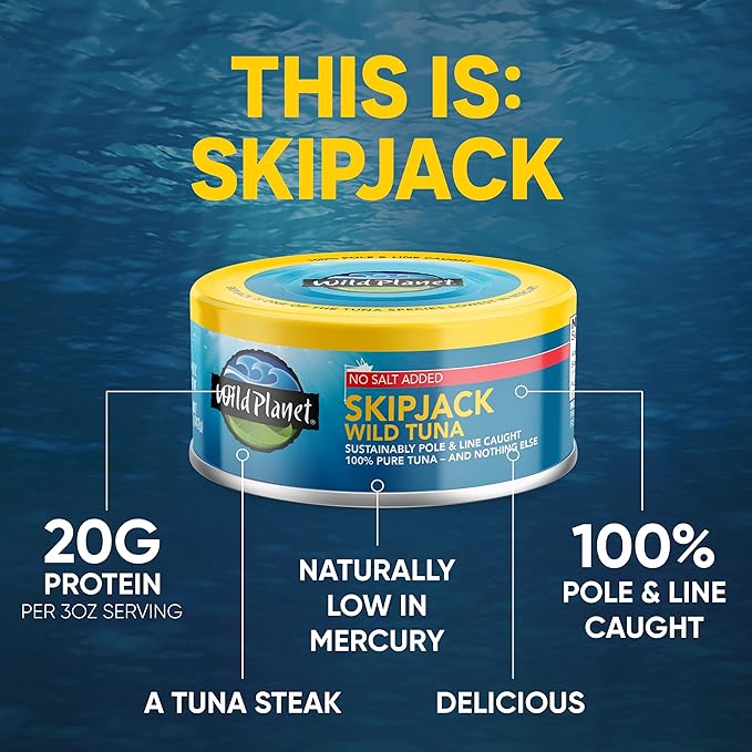 Wild Planet Skipjack Wild Tuna, No Salt Added, Canned Tuna, Sustainably Wild-Caught, Pole & Line