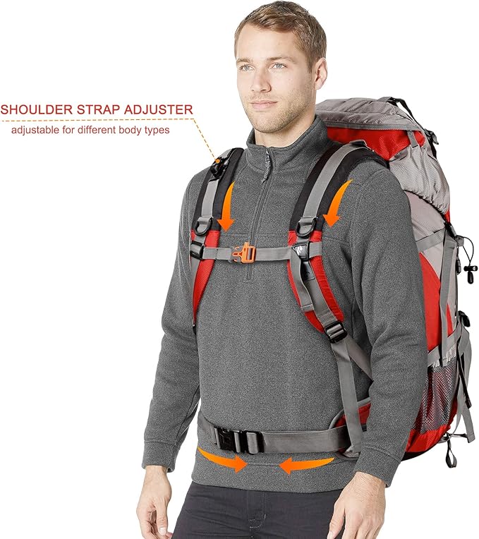 Loowoko 50L Hiking Backpack, Waterproof Camping Essentials Bag with Rain Cover, 45+5 Liter