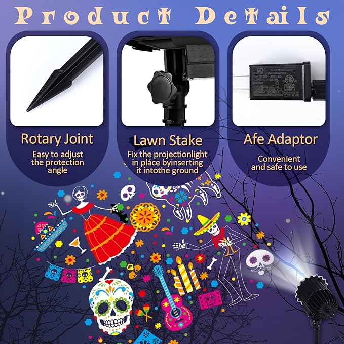Day of The Dead Projector Lights Outdoor LED Projector Cat Skeleton on Dynamic Waterproof Outdoor