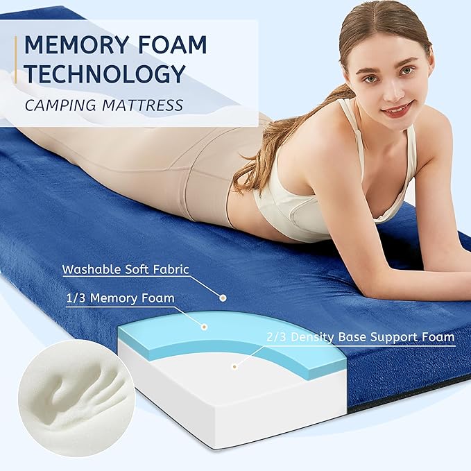 HomeMate CertiPUR-US Memory Foam Camping Mattress Pad Portable Roll Up Mattress for Adults Sleeping