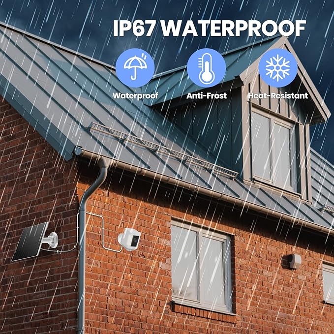 FlexSolar 2 Pack 6W Solar Panel for Security Camera, IP67 Waterproof with 10ft Cable, Dual USB