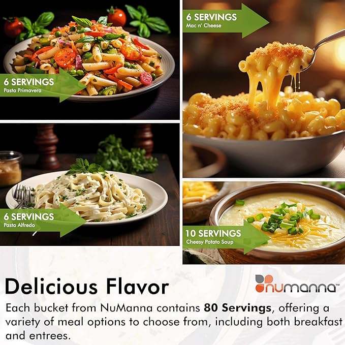 NuManna Grab-n-Go Bucket??80 Servings, 12 lbs Freeze-Dried Premade Meals | 25+ Year Shelf Life |
