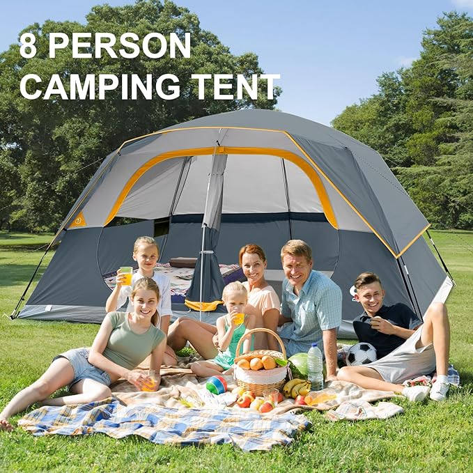 CAMPROS CP Tent 8 Person Camping Tents, Waterproof Windproof Family Tent with Top Rainfly, Large