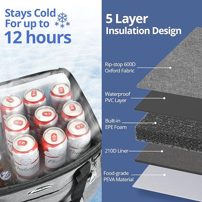 Maelstrom Collapsible Soft Cooler Bag, 24/30/60/75 Cans Beach Cooler, Ice Chest, Leakproof &