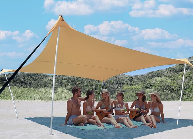 10×10ft UPF50+ Beach Tent Sun Shelter, Windproof Stable Outdoor Pop Up Beach Shade Canopy for
